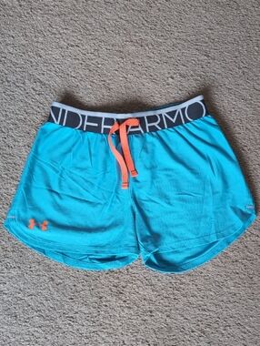 ⭐2/$20 Under Armour Bright Aqua Athletic Shorts with Orange Drawstring